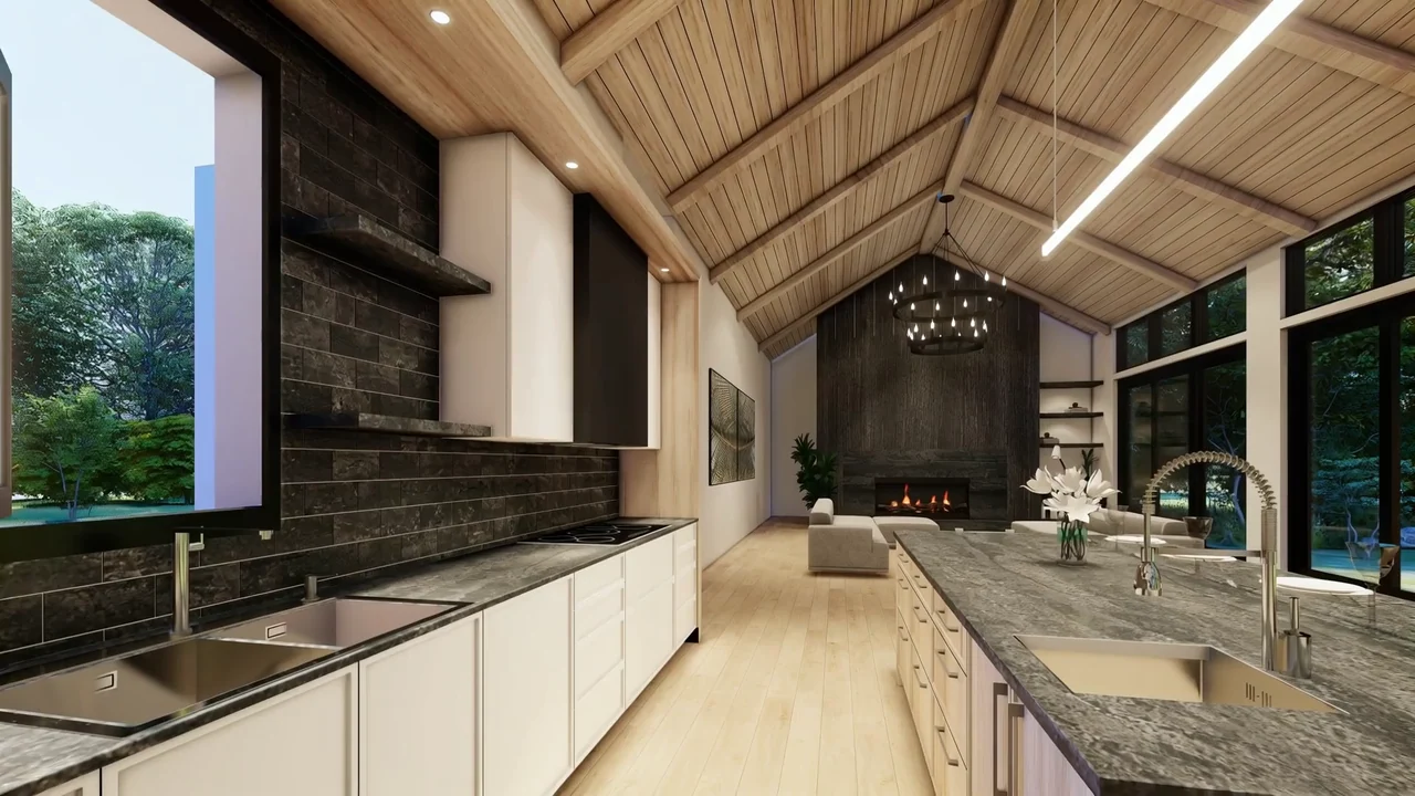 3D design study — Kitchen & living